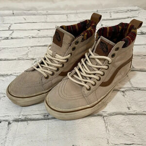 Vans sk8 high top beige suede with Aztec print lining 5.5/7